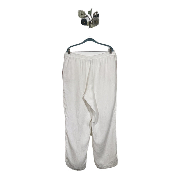 J Jill Pants Women's Size Large White 100% Linen Flat Front Pull On Crop Pockets - Picture 5 of 11
